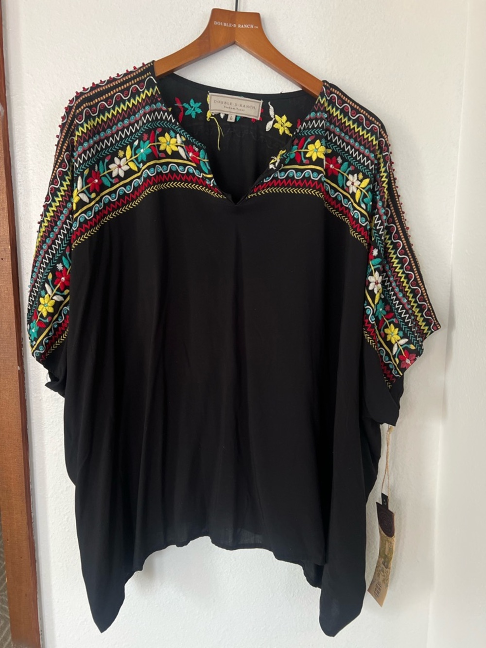Double D Ranch Black Embroidered Floral V-Neck Tunic